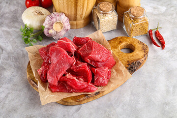 Sliced raw beef meat for cooking