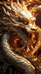 Hand drawn gold Chinese zodiac dragon illustration

