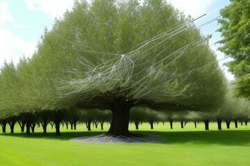Green Tree Emerging from a Digital Network