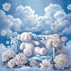 Beautiful flowers in the clouds with doll baby blankets bed