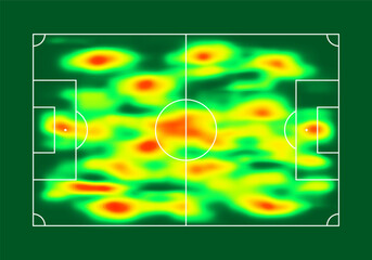 Heat map on soccer field. Player movement data. Vector illustration. © Igor