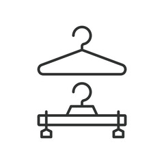 Obraz premium Hanger line design. Cloakroom, hook, icon, hang, shop, fashion, cloth, wardrobe icon vector illustration. Hanger editable stroke icon.