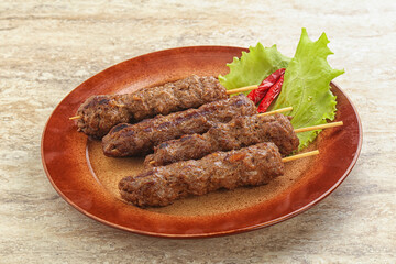 Beef kebab skewer minced meat