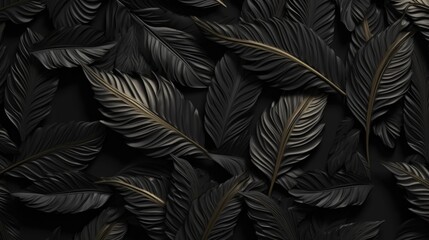 Monochromatic Botanical Texture, Elegance in Dark Leaf Design