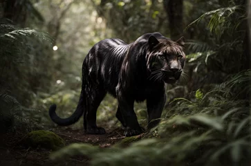 Tuinposter Black Panther Walking in Jungle 4K © Anime & Nature