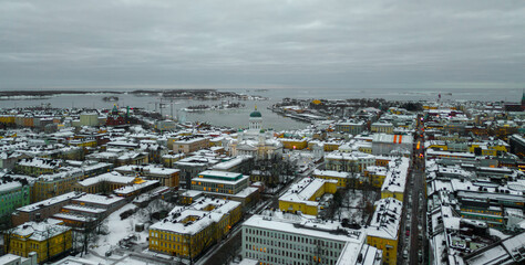 Helsinki city view during evening or early morning in wintertime.