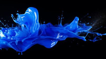 Blues paint splash on black background. Color splash.