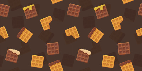 a flat belgian waffles backdrop seamless pattern - obrazy, fototapety, plakaty