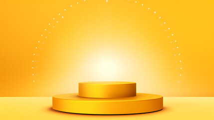 Stage podium decorated with lighting. Pedestal scene with for product, advertising, show, award ceremony, on yellow background. Summer background. Minimal style. Vector illustration. Generative AI.