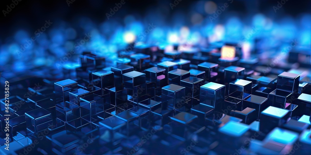 Poster abstract tech background with illuminated fiber optic connections, quantum computing network system,