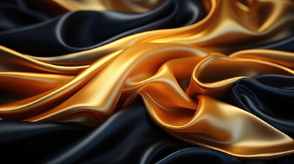 Luxurious Golden Silk Fabric Draped Elegantly Over Black Satin
