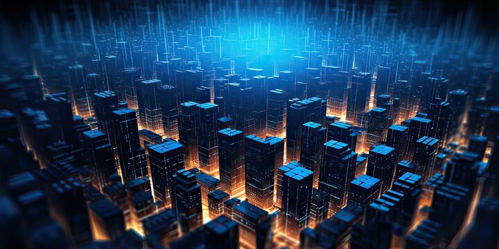 Abstract tech background with interconnected cyber cells, quantum computing network system and electronic global data connection, Artificial neurons