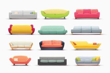 a various couches in set on white