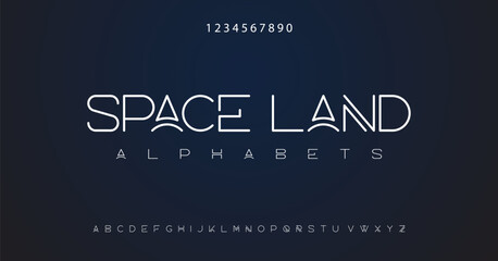 Space Modern abstract digital alphabet font. Minimal technology typography, Creative urban sport fashion futuristic font and with numbers. vector illustration - obrazy, fototapety, plakaty