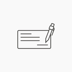 Cheque icon vector. Bank checkbook, financial check icon. pen, pencil symbol
