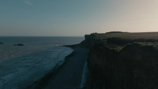 Sunrise drone shot of Cap Manvieux in Normandy