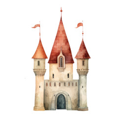 Fototapeta na wymiar Watercolor Castle Clipart, Fairy Tale Princess Castle, Princess Birthday Castle Clipart, High-Quality PNG, Digital Download - Commercial Use