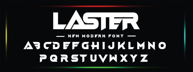 Laster Modern abstract digital alphabet font. Minimal technology typography, Creative urban sport fashion futuristic font and with numbers. vector illustration - obrazy, fototapety, plakaty