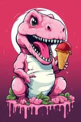 Cute dinosaure eating ice cream