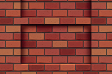 red color dip shadow shelves on brickwall
