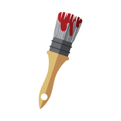 Brush with paint. Red paint flowing down the brush. Color vector illustration isolated on a white background for design and web.