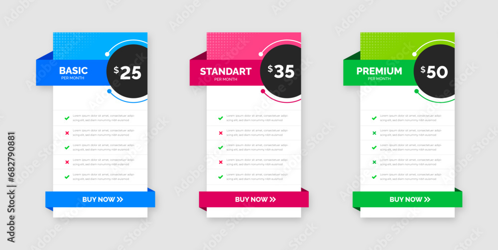 Fototapete ui ux app pricing chart table subscription design or website pricing chart table design template. pr