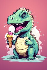 Obraz premium Cute dinosaure eating ice cream