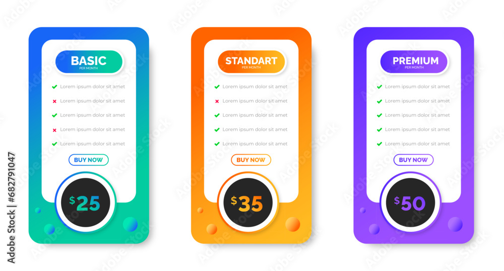 Fototapete ui ux app pricing chart table subscription design or website pricing chart table design template. pr