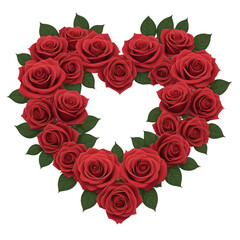 Blossoming Love: A Heart of Roses Isolated isolated on transparent background,png