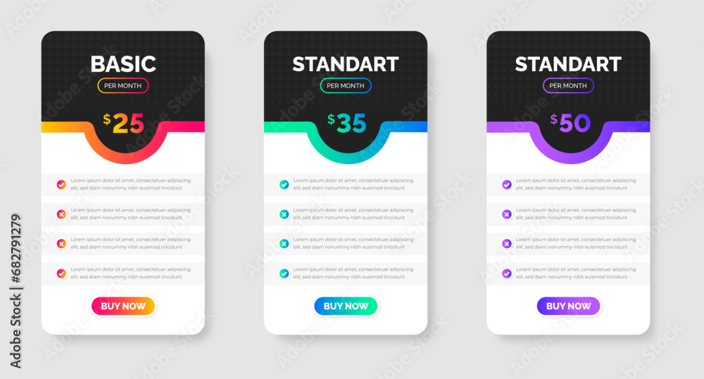 Fototapete website pricing chart table design template. product plan offer price package subscription options c