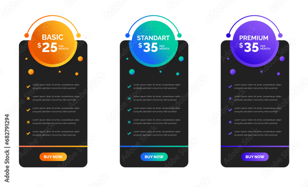 Fototapete website pricing chart table design template. product plan offer price package subscription options c