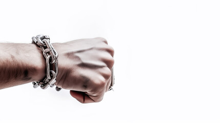 Anti-Slavery Day background. Hand with chains.