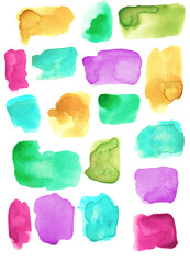 Colourful watercolour splodges, watercolour shapes, bright abstract shapes