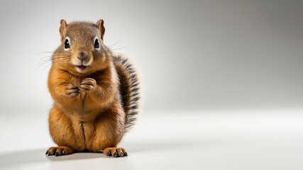 Süßes Eichhörnchen blickt in die Kamera im Querformat für Banner, ai generativ - obrazy, fototapety, plakaty
