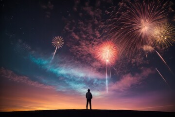 Fototapeta na wymiar Happy new year background people celebrate with firework