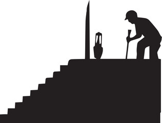 Obraz premium Worker work on stair silhouette vector illustration