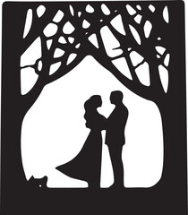 A Couple standing under the couple tree silhouette vector illustration