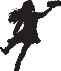 Silhouette of a dancing girl with birthday cake vector illustration