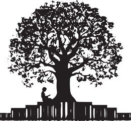 A Man Sitting under the tree silhouette vector illustration