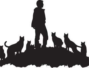 A Boy Standing with Dogs Silhouette vector illustration