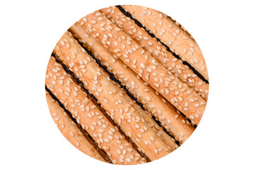 Delicious fresh grissini sticks with salt and sesame seeds