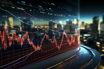 Stock market curve on screen. Investing in the stock market. Sotck exchange. - obrazy, fototapety, plakaty