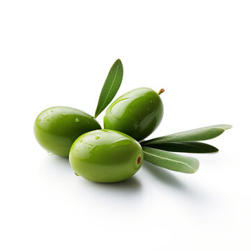 Olives with leaves isolated on white background