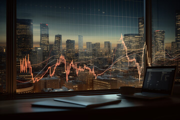 Stock market curve on screen. Investing in the stock market. Sotck exchange. - obrazy, fototapety, plakaty