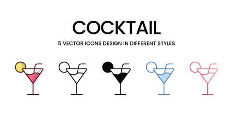Cocktail Icon Design in Five style with Editable Stroke. Line, Solid, Flat Line, Duo Tone Color, and Color Gradient Line. Suitable for Web Page, Mobile App, UI, UX and GUI design.