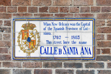 old street name Calle de Santa Ana on tiles in the French quarter in New Orleans, Louisiana