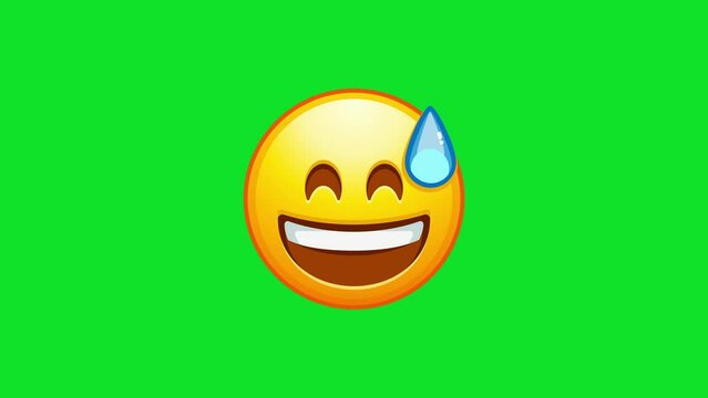 Grinning Face with Sweat Animated Emoji. Alpha channel, transparent background. 4K resolution loop animation.