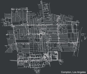 Detailed hand-drawn navigational urban street roads map of the CITY OF COMPTON of the American LOS ANGELES CITY COUNCIL, UNITED STATES with vivid road lines and name tag on solid background