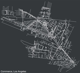 Detailed hand-drawn navigational urban street roads map of the CITY OF COMMERCE of the American LOS ANGELES CITY COUNCIL, UNITED STATES with vivid road lines and name tag on solid background