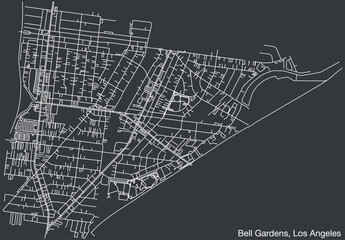 Detailed hand-drawn navigational urban street roads map of the CITY OF BELL GARDENS of the American LOS ANGELES CITY COUNCIL, UNITED STATES with vivid road lines and name tag on solid background